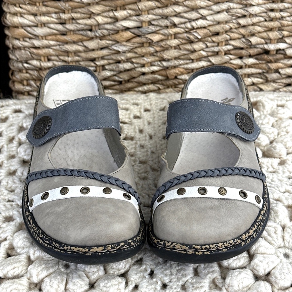 Rieker Women's Mary Jane Slides Sz 6 Two Tone Gray Brown Leather Comfort Mules - Picture 4 of 10